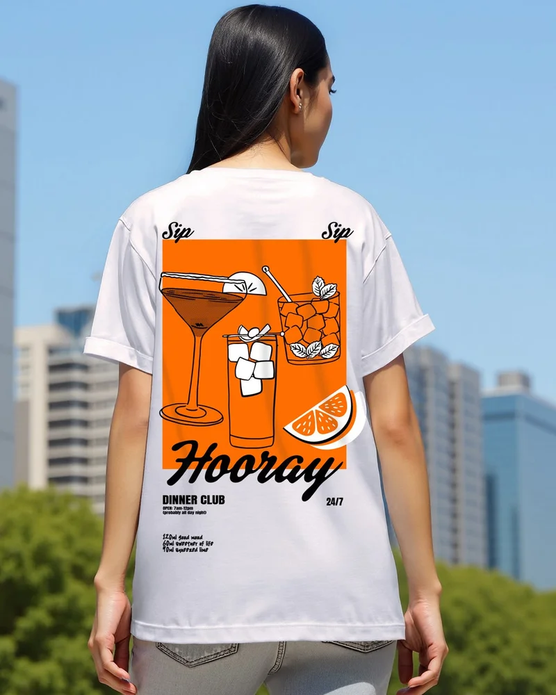 bewakoof Women's White Sip Sip Hooray Graphic Printed Boyfriend T-shirt